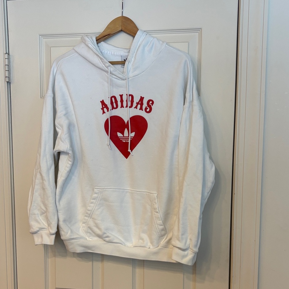Adidas Cream Hoodie with Red Heart Logo